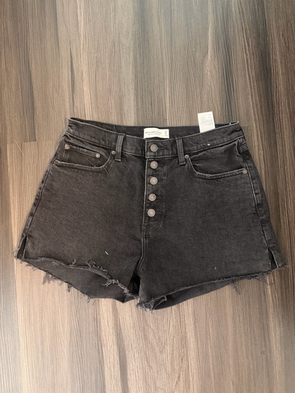 Abercrombie & Fitch Black High-Rise Button-Fly Denim Mom Shorts